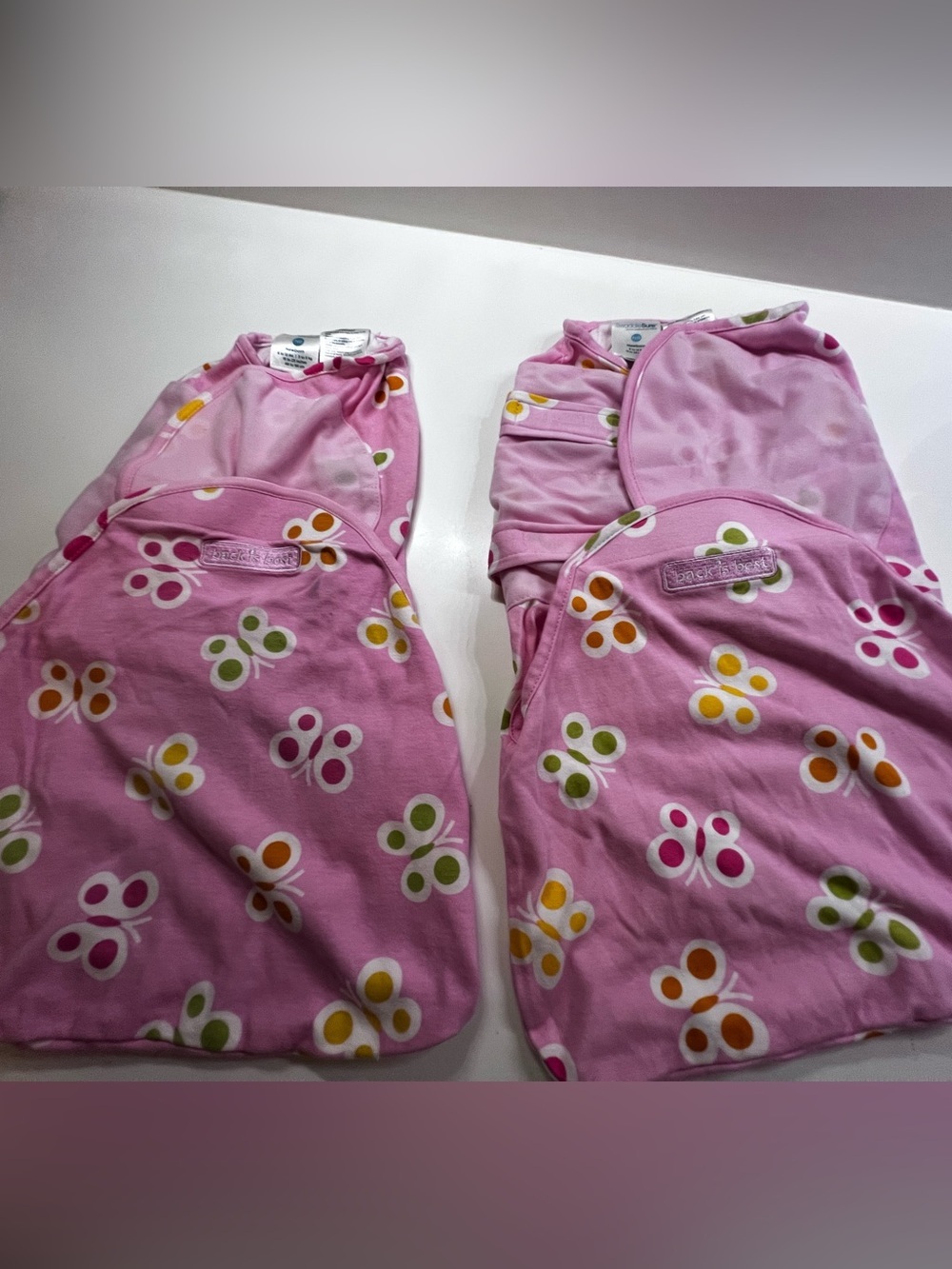 SWADDLE SURE BY HALO GIRLS ADJUSTABLE SWADDLING POUCHES “ BACK IS BEST” NEWBORN”